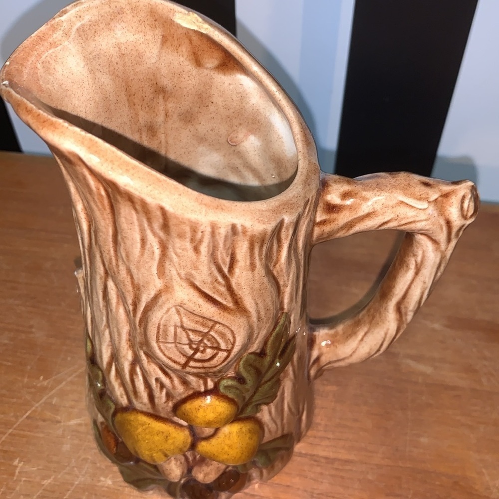 Retro Mushrooms Handmade Ceramic Wood Grain Pitcher or Vase Shelf / Home Decor - Picture 5 of 14